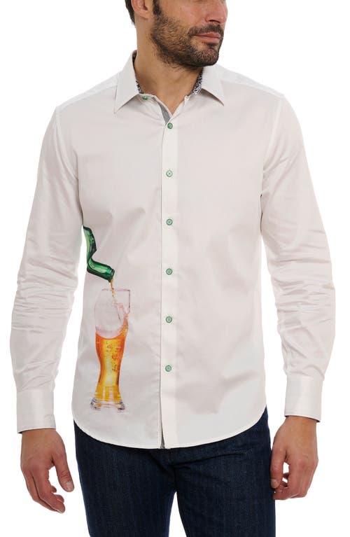 Robert Graham Made to Measure Beer Print Stretch Cotton Button-Up Shirt White at Nordstrom,