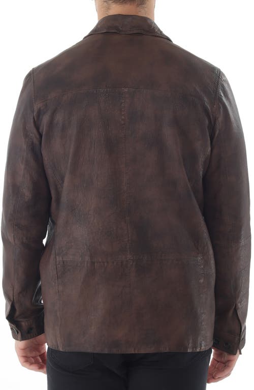 Missani Le Collezioni Tumbled Up Leather Shirt Jacket In Brown