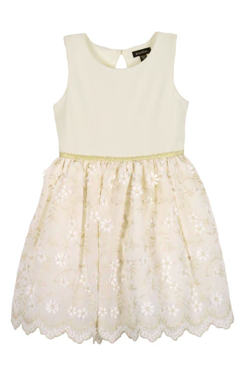 Zunie Kids' Metallic Floral Embroidered Party Dress In Ivory/gold