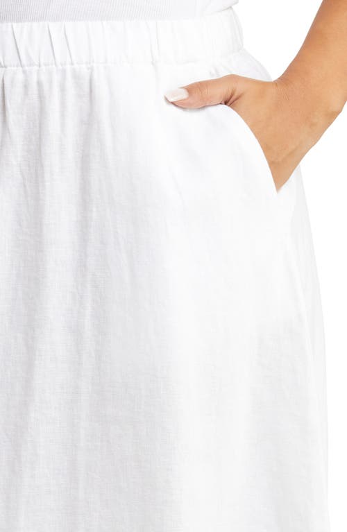 Eileen Fisher Gathered A-line Organic Linen Midi Skirt In White