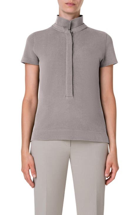 $128 Tory Burch Women's Beige Short-Sleeve Ruffle Emily Polo Shirt Top Small