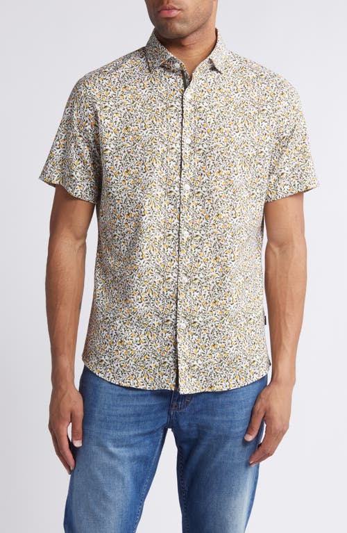 Grapefruit Tree Print Short Sleeve Button-Up Shirt in White