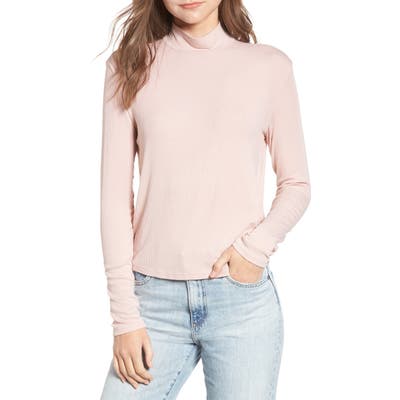 Splendid Ribbed Mock Neck Crop Top, Pink