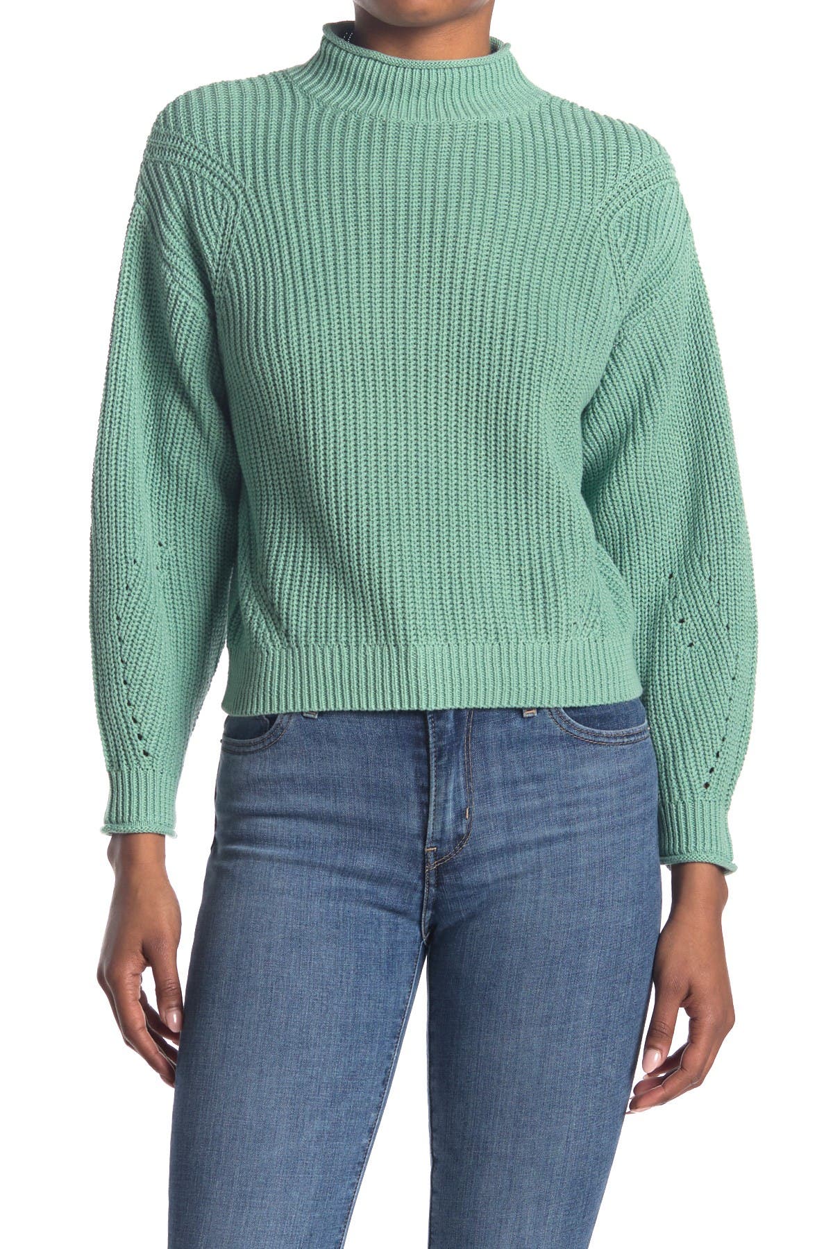 Abound Easy Stitch Ribbed Knit Mock Neck Sweater In Light/pastel Green