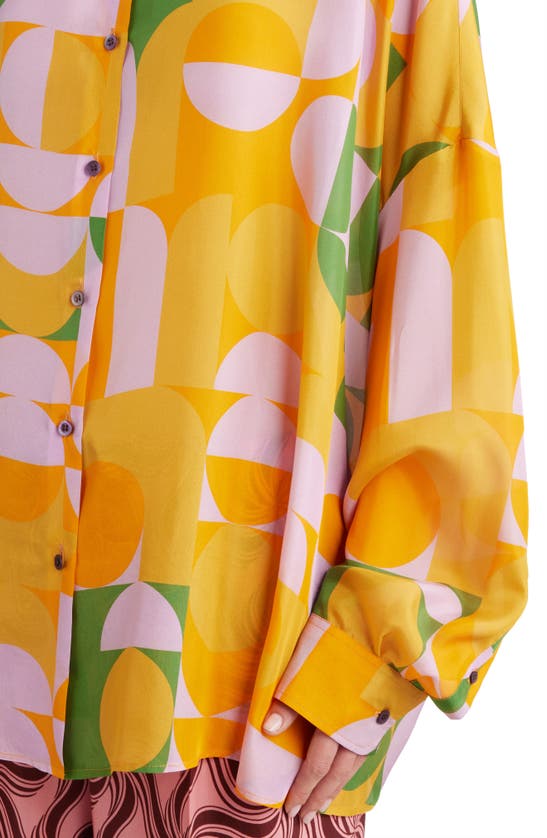 Shop Dries Van Noten Retro Print Oversize Silk Button-up Shirt In Orange 353