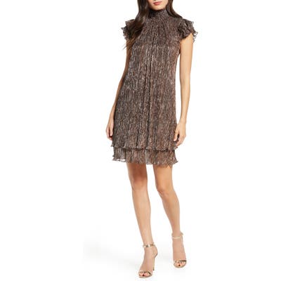 Petite Chelsea28 Mock Neck Metallic Shift Dress, Metallic