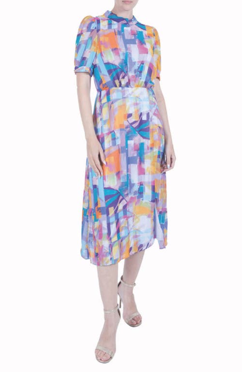 Julia Jordan Puff Sleeve Midi Dress Blue/yellow Multi at Nordstrom,