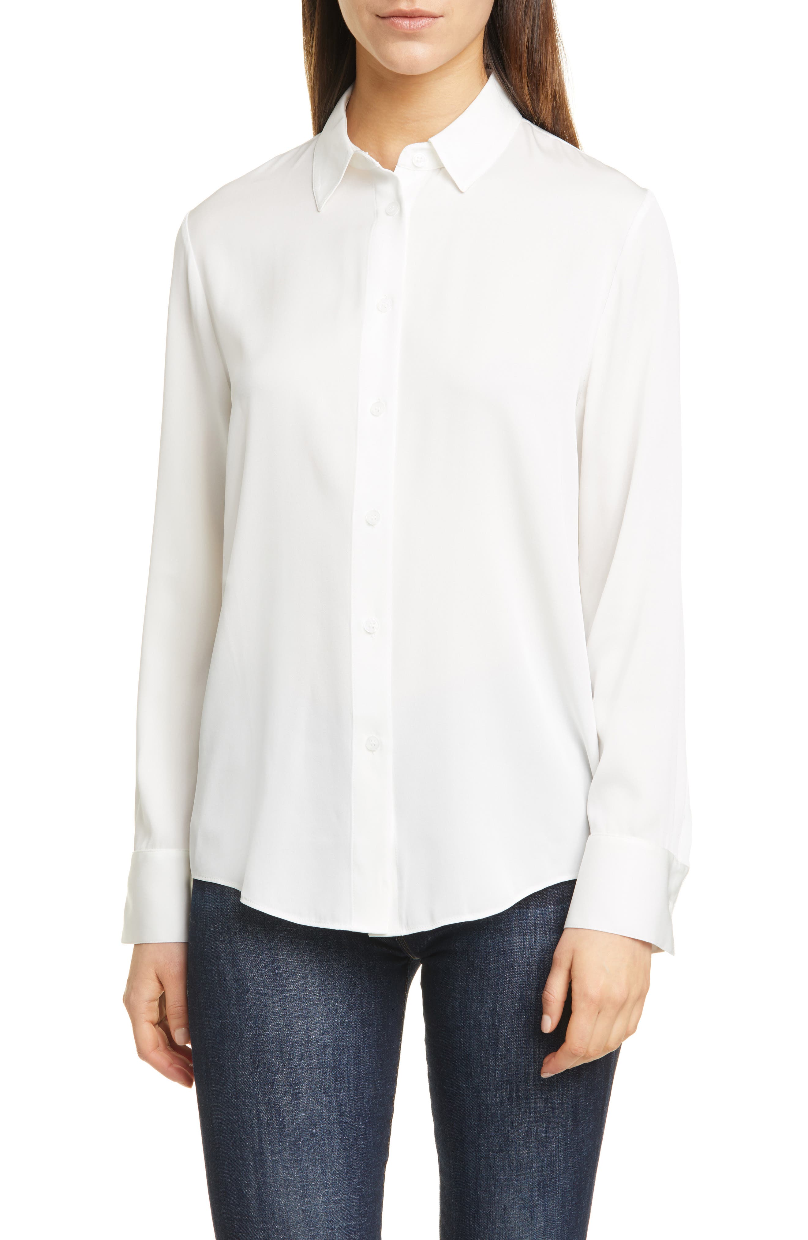 Nordstrom Signature | Long Sleeve Stretch Silk Button-Up Shirt ...