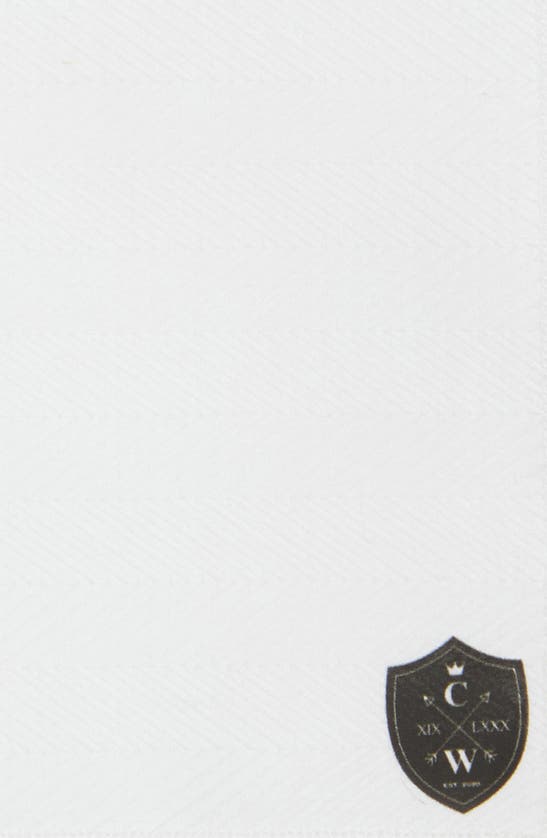 Clifton Wilson White Cotton Herringbone Pocket Square In White