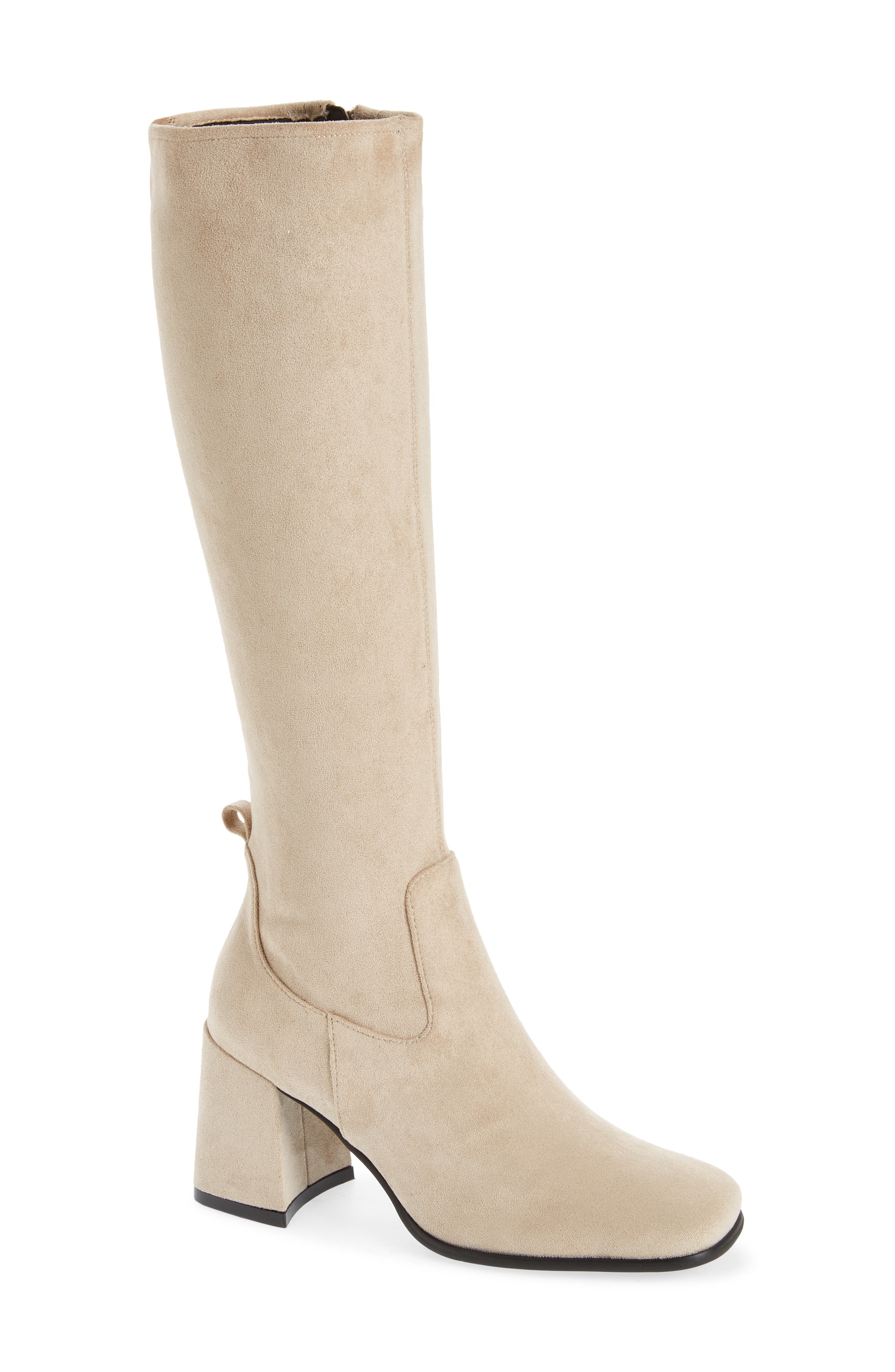 white knee high boots small heel