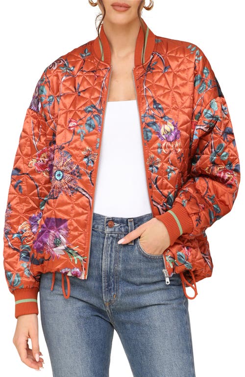Avec Les Filles Floral Print Quilted Satin Bomber Jacket In Spice Floral