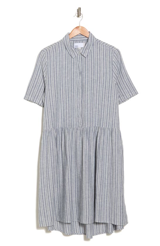 Nordstrom Rack Easy A-line Linen Blend Shirtdress In Blue Vintage- Ivory Stripe