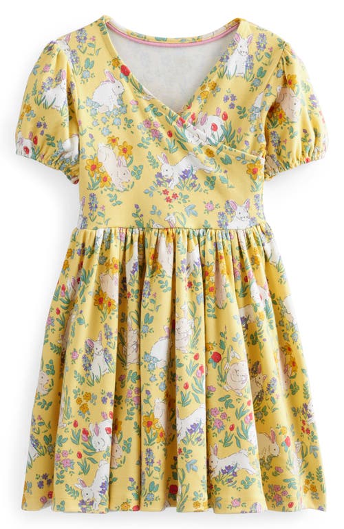 Mini Boden Kids' Bunny Print Cotton Ballerina Dress Spring Yellow at Nordstrom,