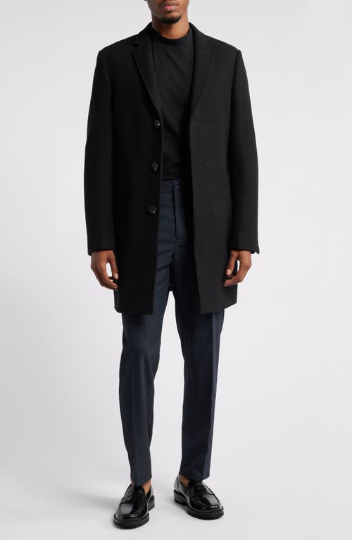 Shop Open Edit Felted Wool Blend Topcoat In Black