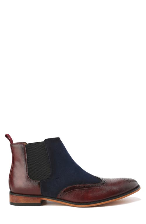 Gino Vitale Wingtip Brogue Two-tone Chelsea Boot In Wine/navy