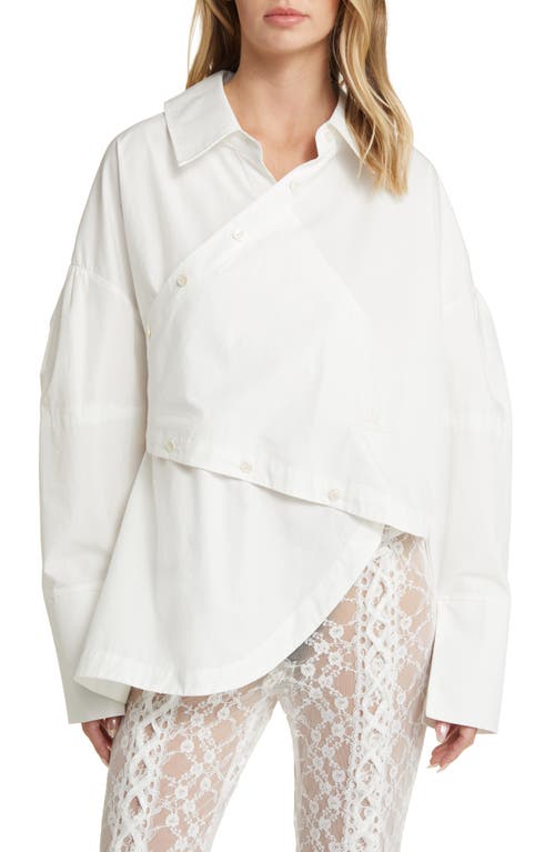 The Artists Way Asymmetric Cotton Button-Up Shirt in Ivory Sail