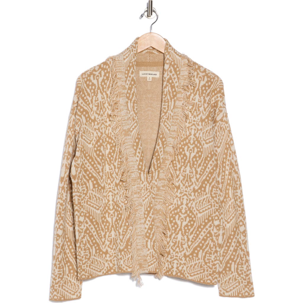 Lucky Brand Shawl Collar Open Front Jacquard Knit Cardigan In Natural Multi