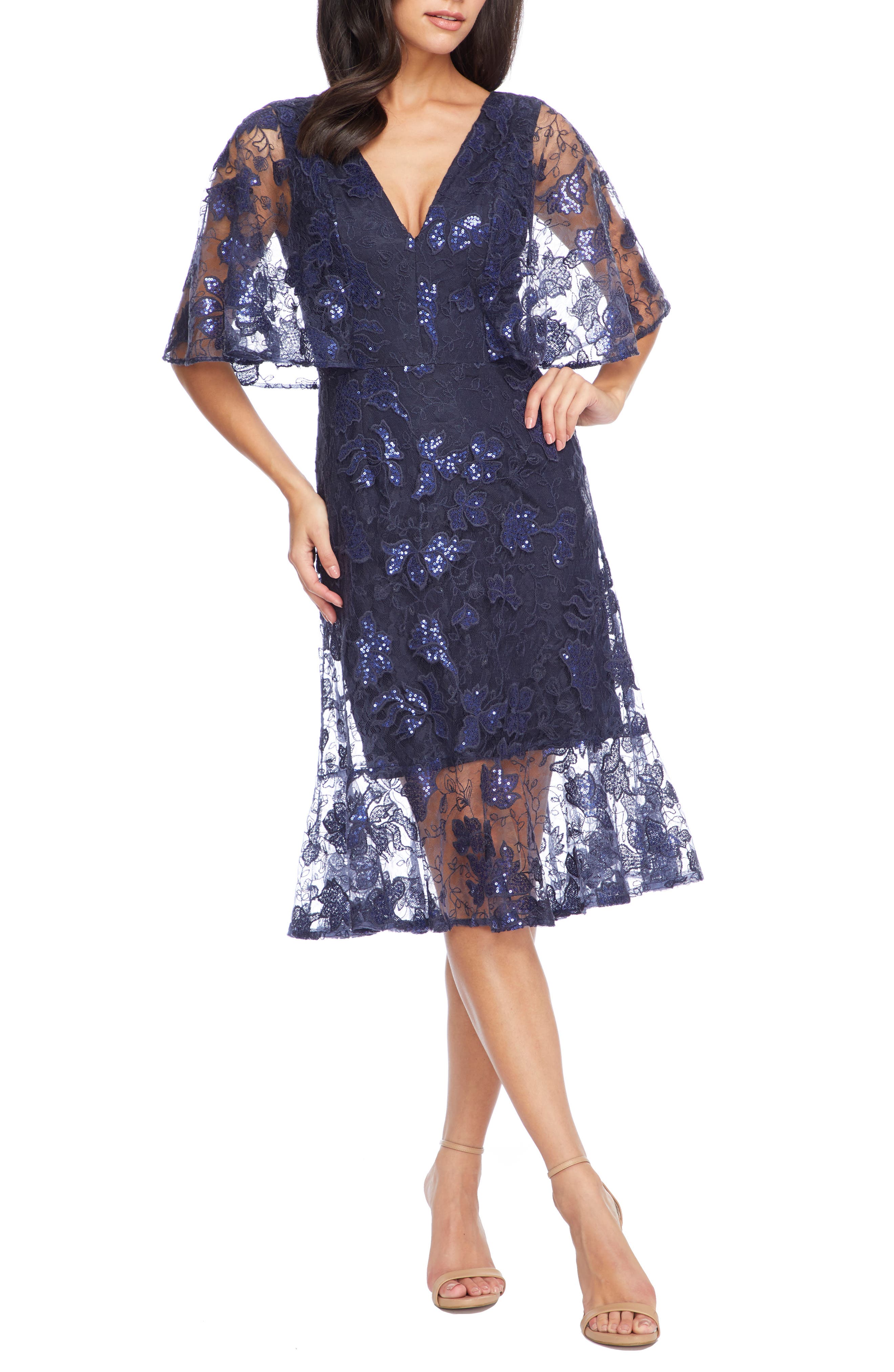 Dress The Population ROSEANNA LACE SEQUIN FIT & FLARE DRESS