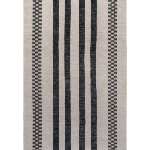 Shop Jonathan Y Vichy Geometric Striped Machine-washable Area Rug In Ivory/dark Gray