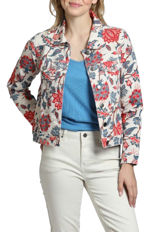 Shop Apny Floral Print Denim Jacket In Natural Multi