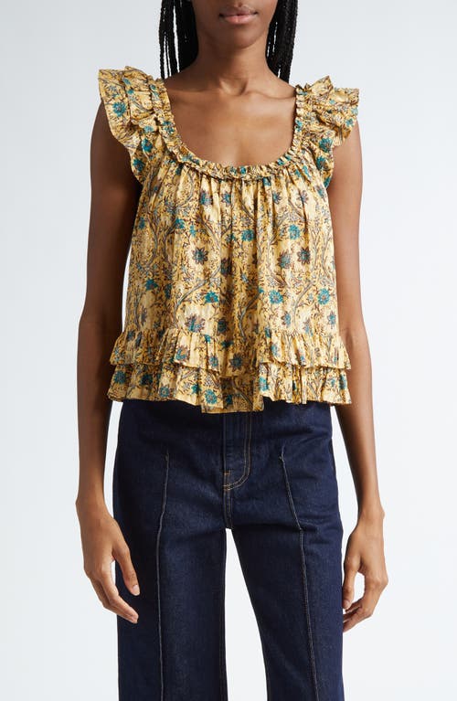 Ulla Johnson Tessa Print Ruffle Sleeveless Top Daylily at Nordstrom,