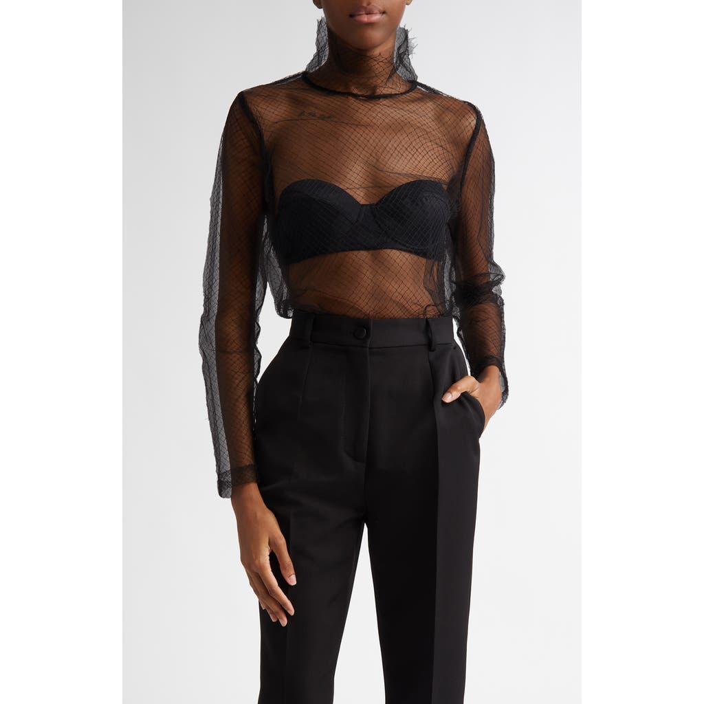 Dolce & Gabbana Dolce&gabbana Fishnet Mesh Long Sleeve Top In N0000 Nero