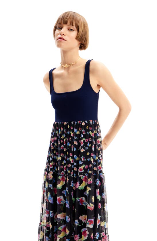 Shop Desigual Combination Floral Midi Dress In Blue