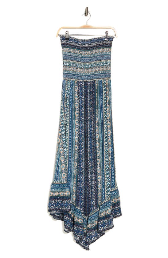 Angie Stripe Strapless Smocked Maxi Dress In Ivory-blue