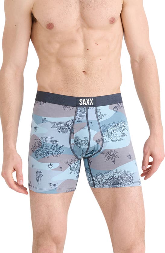 Saxx Ultra Supersoft Relaxed Fit Performance Boxer Briefs In Jungle Toile- Dusty Blue