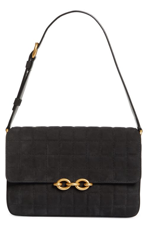 Saint Laurent Le Maillon Quilted Nubuck Leather Shoulder Bag in Noir at Nordstrom