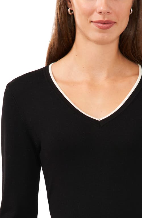 Shop Halogenr Halogen(r) Contrast Trim Sweater In Rich Black/antique White