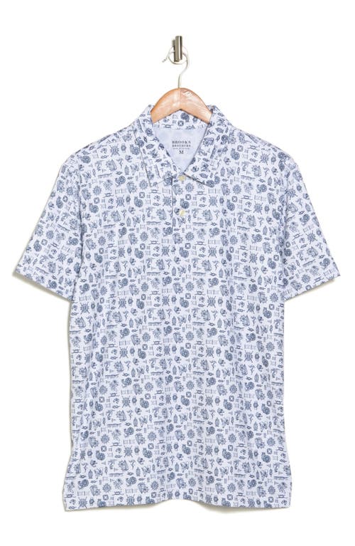 Shop Brooks Brothers Nautical Print Golf Polo In White