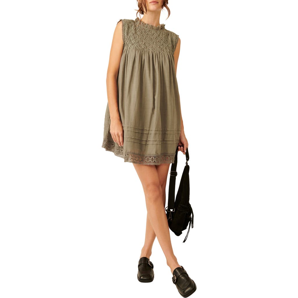 Free People Shea Smocked Yoke Shift Minidress In Dried Basil