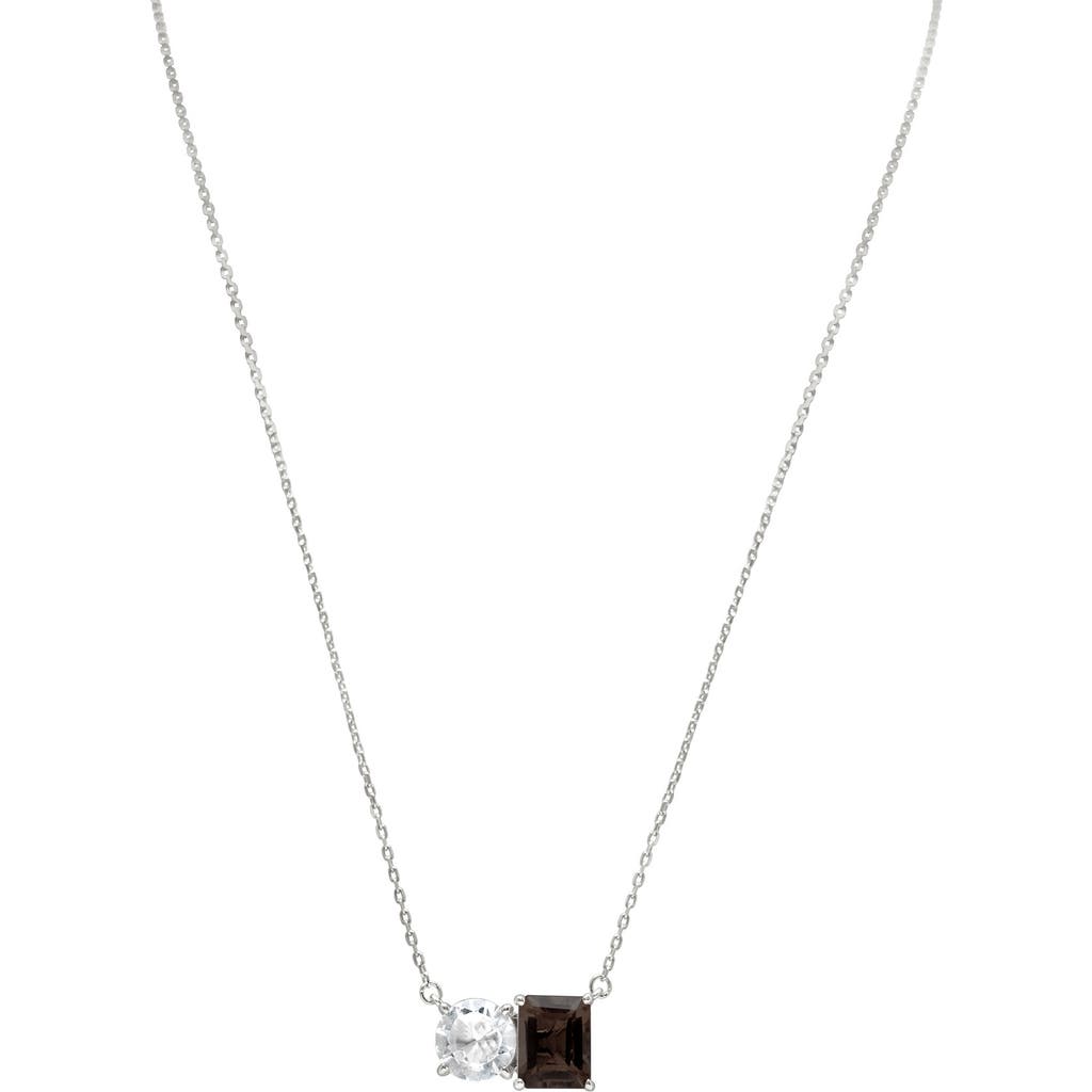 Shop Suzy Levian Sterling Silver Two-stone Pendant Necklace In Silver/brown