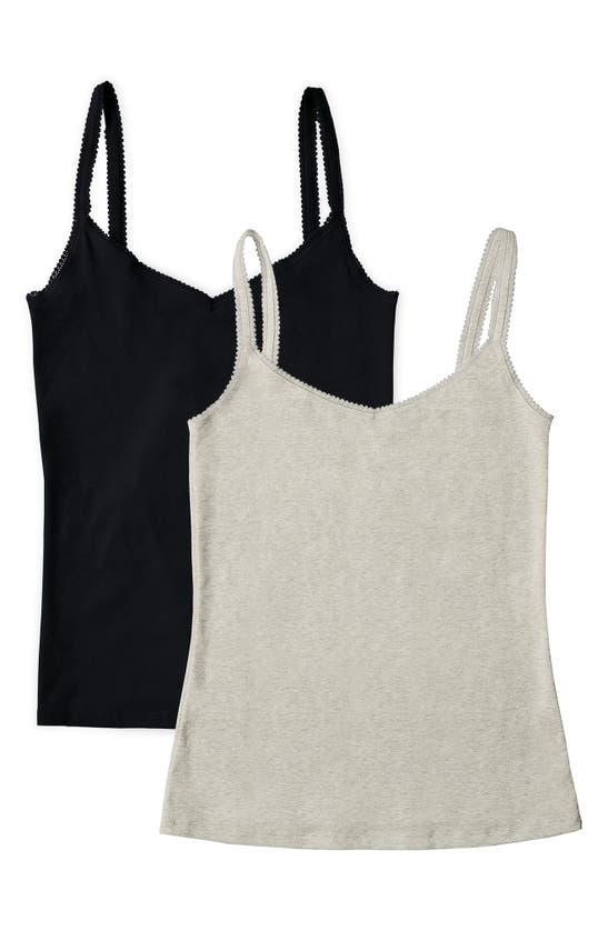 On Gossamer 2-pack Cabana Cotton Reversible Camisoles In Blk/ Gry