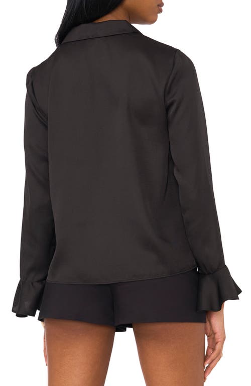 Shop 1.state Bell Sleeve Satin Button-up Shirt In Rich Black