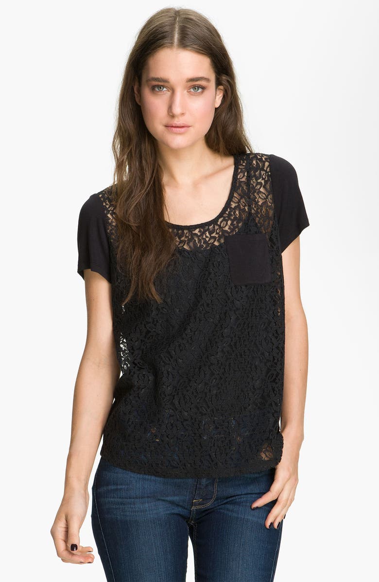 Hinge® Lace & Knit Tee | Nordstrom