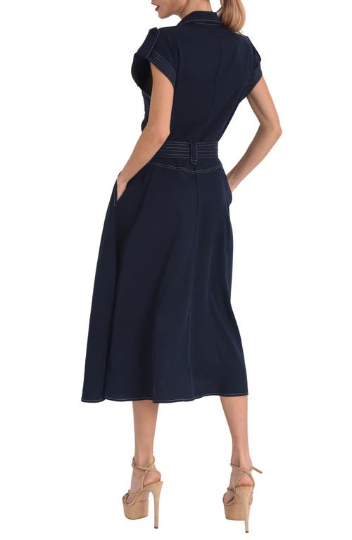 Shop Ciebon Josette Belted Cap Sleeve Shirtdress In Navy/white