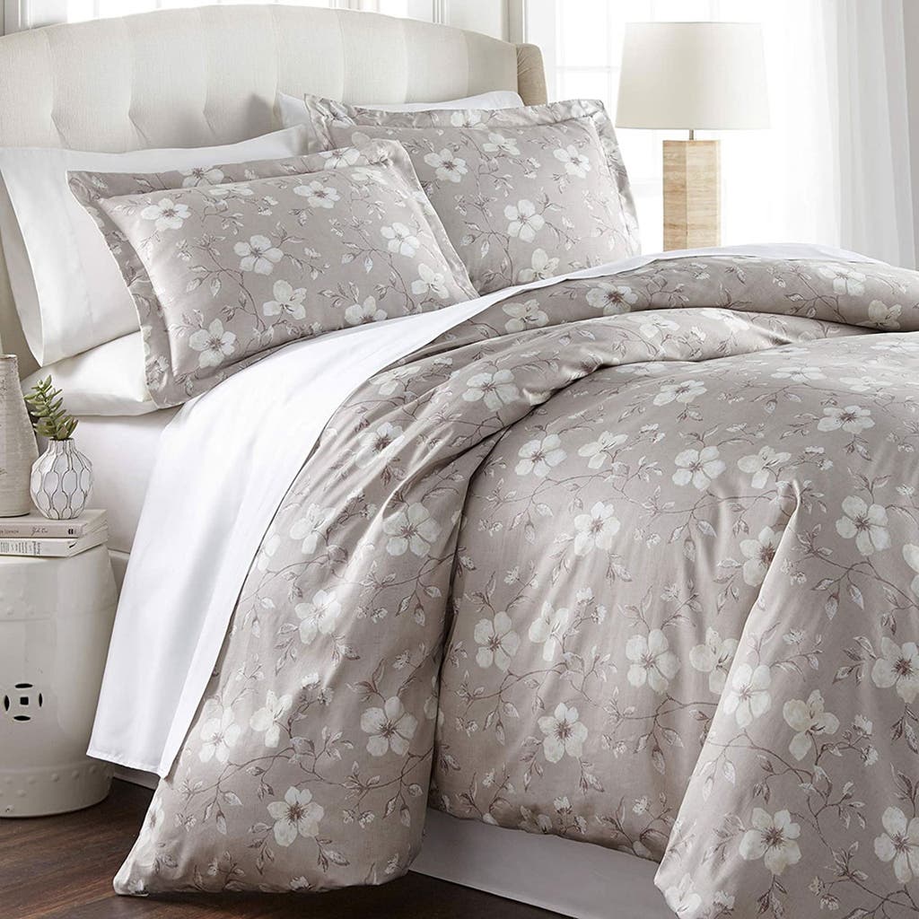 Southshore Fine Linens Ultra-soft 300 Thread-count Cotton Duvet Cover Set In Floral Taupe/grey