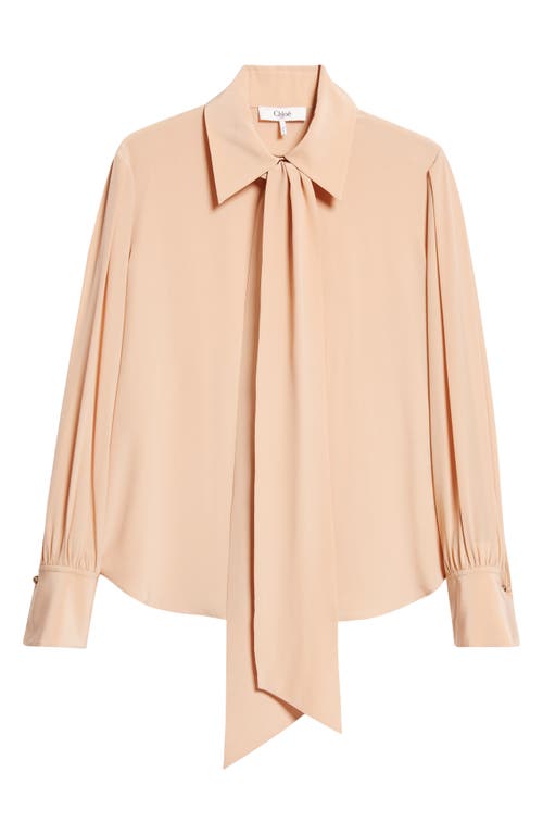 Shop Chloé Tie Neck Silk Crêpe De Chine Button-up Shirt In Sand Brown