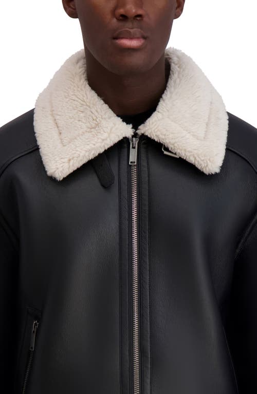 Karl Lagerfeld Paris Faux Shearling Bomber Jacket In Black