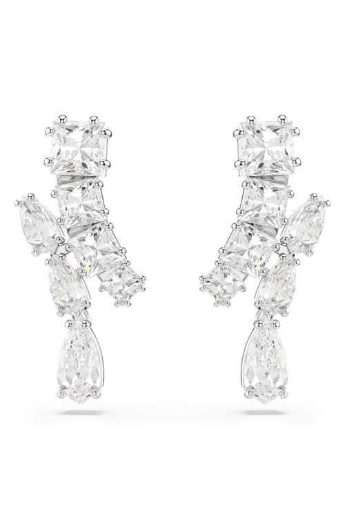 Swarovski Matrix Pierced Earrings Rhodium Shiny White In White/silver