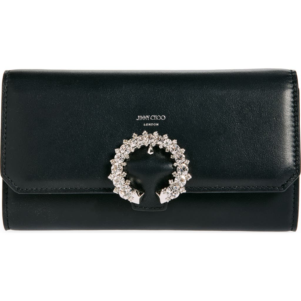 Jimmy Choo Leather Wallet On A Chain In Black/ Silver