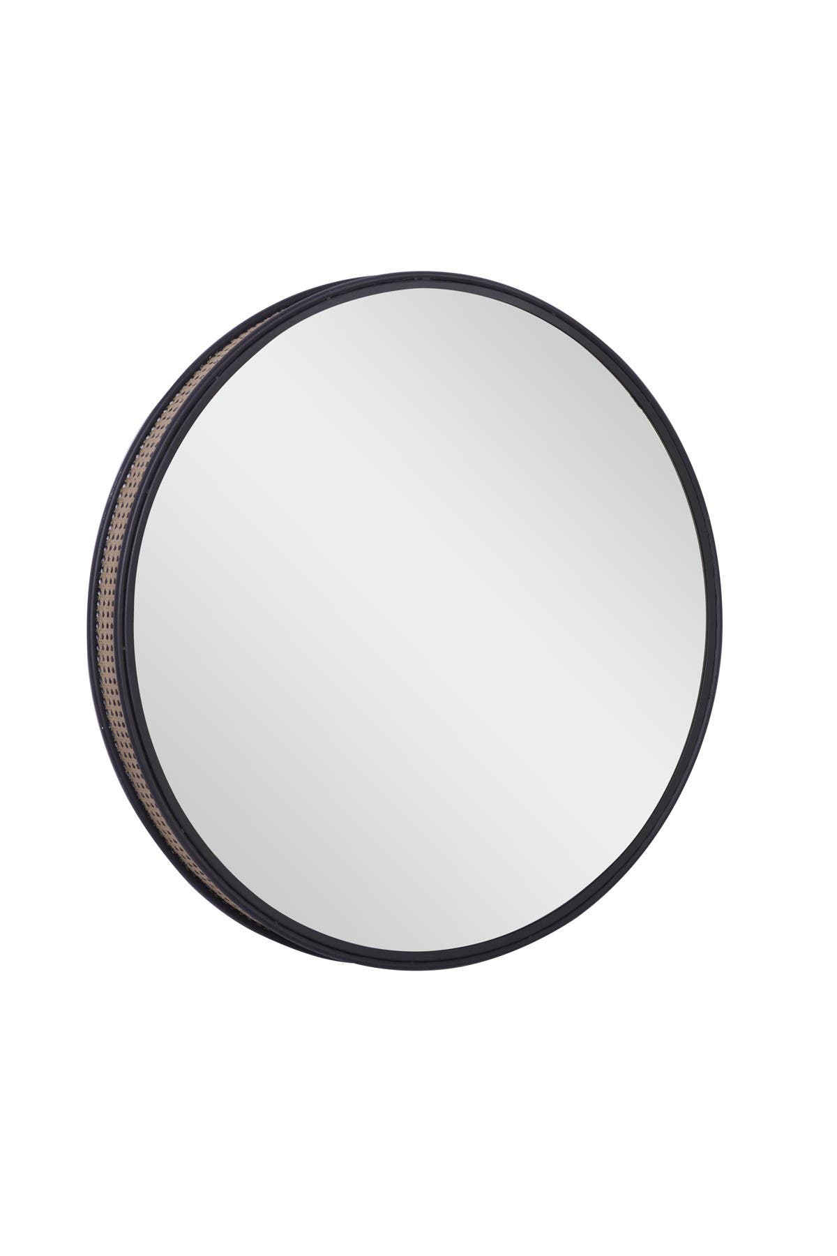 Willow Row Round Black Metal Wall Mirror With Faux Wicker Caning Side Detail ModeSens