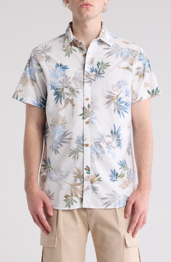 Shop Denim And Flower Floral Short Sleeve Button-up Shirt In Cream Navy