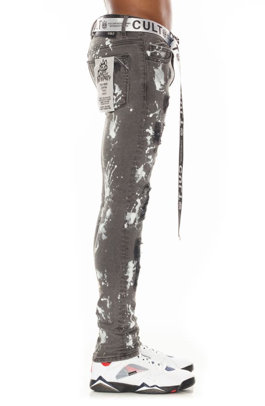 Cult Of Individuality Punk Belted Rip & Repair Super Skinny Jeans In Cinder