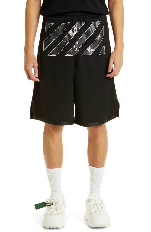 Off-White Men's Caravaggio Stripe Mesh Shorts in Black/Black