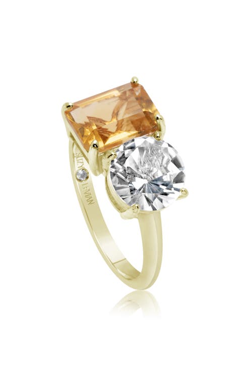 Shop Suzy Levian Sterling Silver Two-stone Ring In Gold/orange