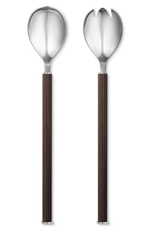 Georg Jensen Bernadotte Wood Salad Serving Set In Silver/brown