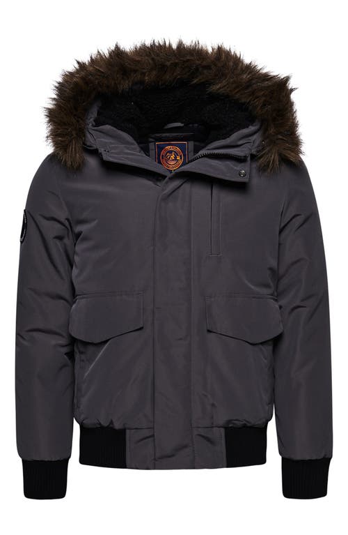 Superdry Everest Bomber Jacket with Faux Fur Trim in Charcoal
